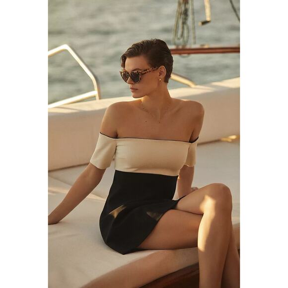 New Anthropologie Maeve Colorblock Knit Mini Dress $160 XXS B&W - Picture 1 of 5